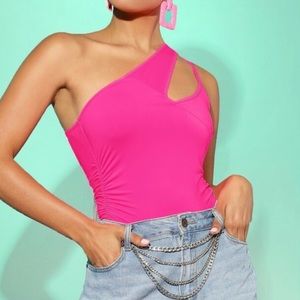 PINK ONE SHOULDER BODY SUIT
